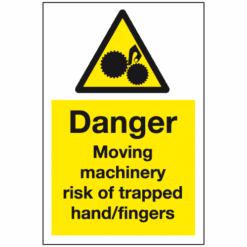 Danger moving machinery risk of trapped hand fingers sign - Ref: ws360