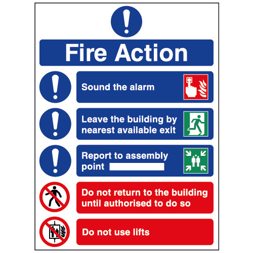 5 point fire action notice - Do not use lifts – Safety Sign Warehouse
