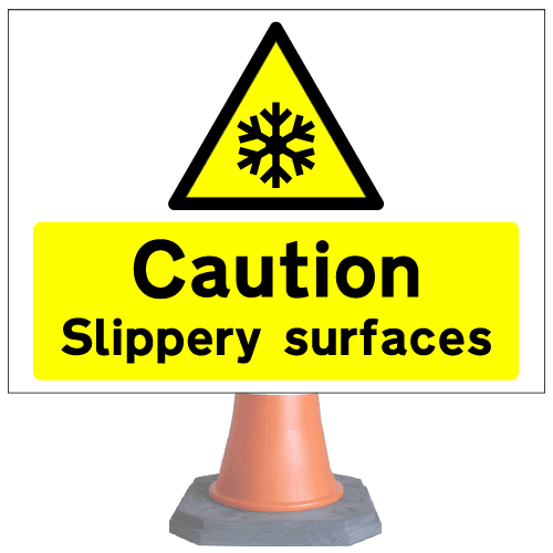 Caution-slippery-surface-cns75v4-cone-sign-med – Safety Sign Warehouse