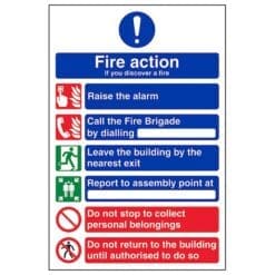 6 Point General Fire Action Notice sign - Ref: fan9
