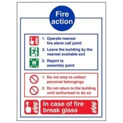 Fire Action - In Case Of Fire Break Glass sign - Ref: fan12
