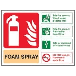Foam Spray Safe For Electrical Fire extinguisher sign - Landscape - Ref: fe12