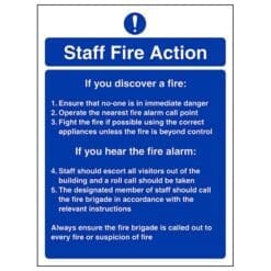 Fire Instructions For Staff sign - Ref: fan16