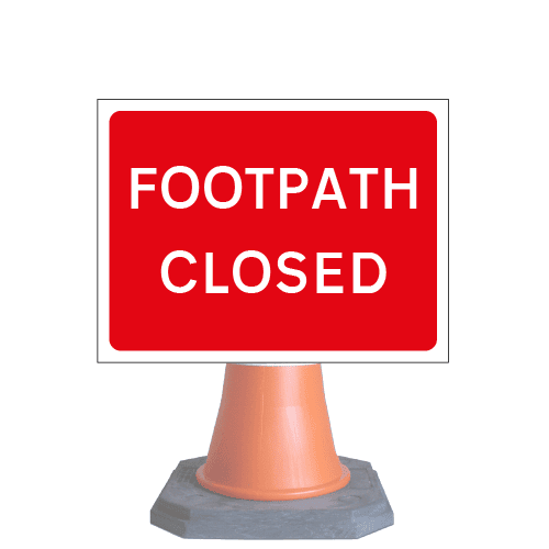 Footpath-closed-cns39-cone-sign-med – Safety Sign Warehouse