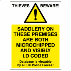 Saddlery on these premises are ID coded sign - Ref: hrs