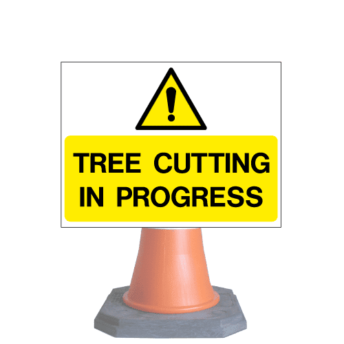 Tree-cutting-in-progress-cns38-cone-sign-med – Safety Sign Warehouse