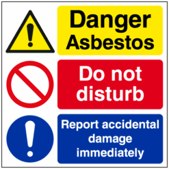 Danger asbestos do not disturb report accidental damage immediately sign - Ref: cs44