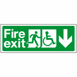 Fire exit wheelchair arrow DOWN sign - Ref: dsc18