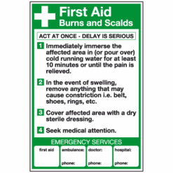First aid burns and scalds sign - Ref: fa1