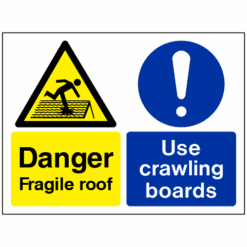 Danger fragile roof use crawling boards sign - Ref: mp4