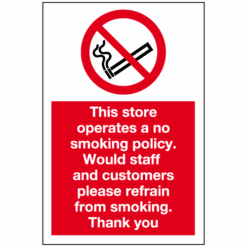 This store operates a no smoking policy sign - Ref: ps128