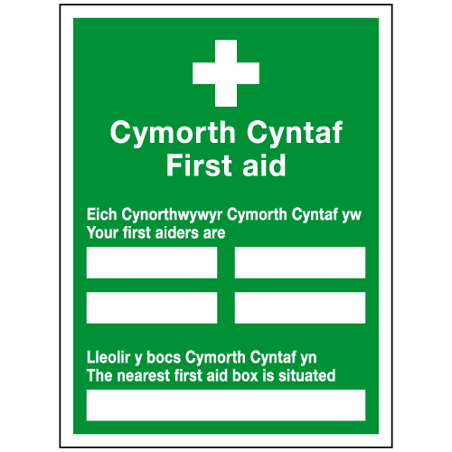 wsc21h-med – Safety Sign Warehouse Welsh Your First Aiders are sign