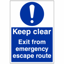 Keep clear Exit from emergency escape route sign - Ref: m29