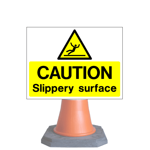 Caution-slippery-surface-cns84-cone-sign-med – Safety Sign Warehouse