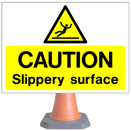 Caution-slippery-surface-cns84v4-cone-sign-med – Safety Sign Warehouse