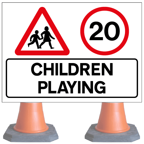 Children-playing-20mph-cns121v4-2cone-sign-med – Safety Sign Warehouse