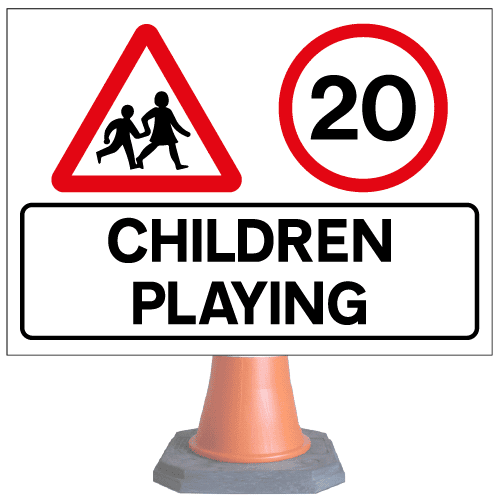 Children-playing-20mph-cns121v4-cone-sign-med – Safety Sign Warehouse
