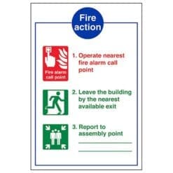 3 Point Fire Action Notice/Operate Nearest Fire Alarm sign - Ref: fan13