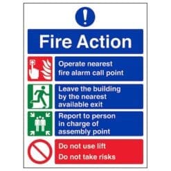 4 Point Fire Action Notice/Do Not Use Lift sign - Ref: fan6