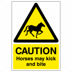 Caution Horses my kick or bite sign - Ref: hrs3