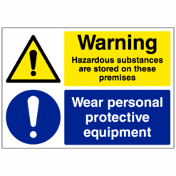 Warning Hazardous substances stored - Wear PPE sign - Ref: cs9